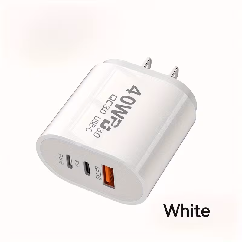 40W 3-Port Quick Charge USB-C Charger, PD+QC Adapter with US Plug, Suitable for iPhone 17/16/15/14/13 Pro Max, iPad, and for Samsung S25/S24 - Multi-Device Charging Station, Portable Power Bank, Fast Charging