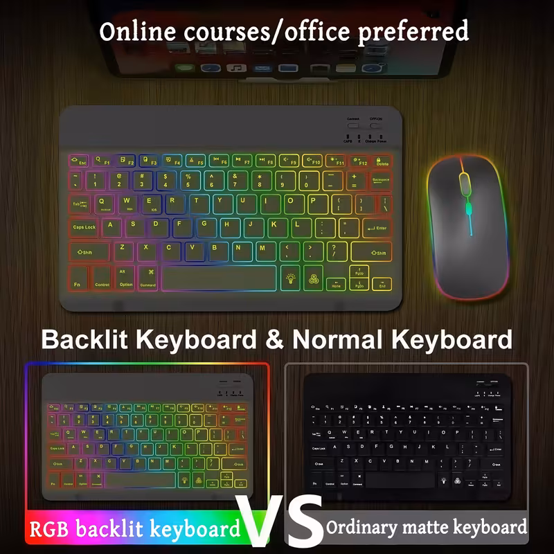 KLZO Keyboard and Mouse Compatible for PC - Quiet Backlit Computer Keyboard & Mouse with 7-Color, Scissor, Ultra-Thin Input Device, Compatible for PC (No Charger)